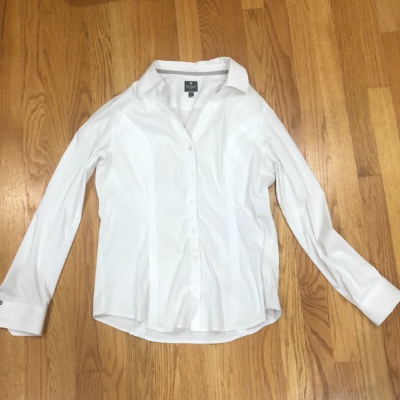 Express Tops - White Long Sleeve Button Down Express Shirt With Metal Detailing